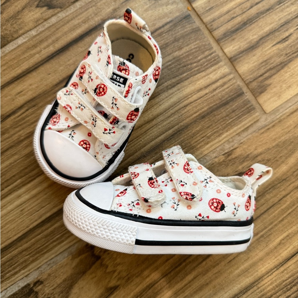 Converse White and Ladybug Floral Sneakers size toddler 2